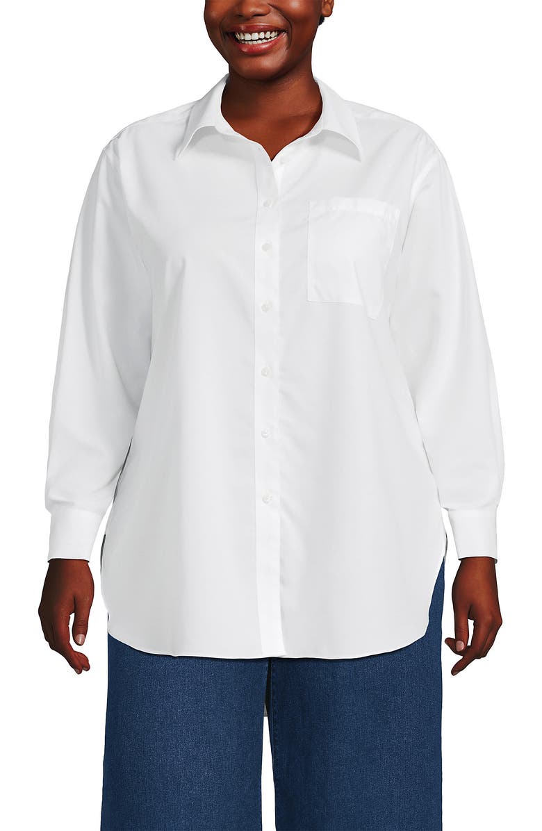 Lands' End No Iron Oversized Poplin Extra Long Tunic, Main, color, White