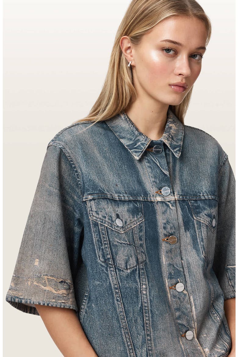 Juni Distressed French Terry Denim Shirt, Alternate, color, ILLUSION TINT BLUE