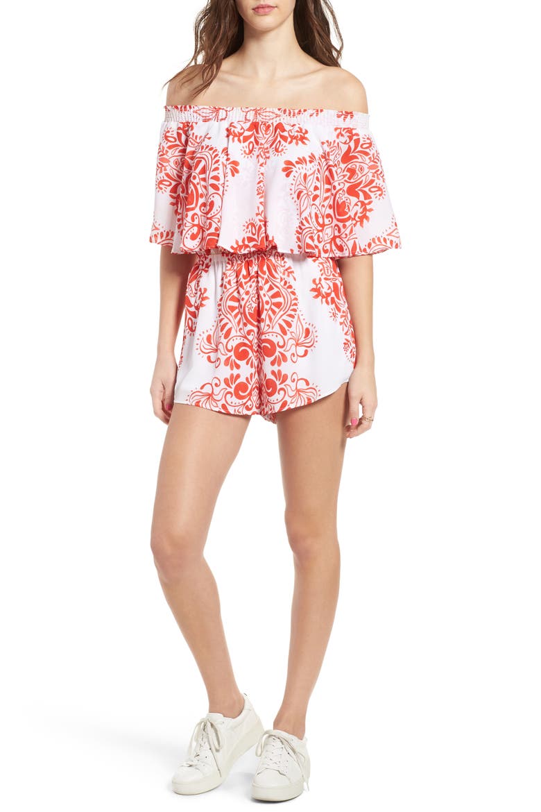 Rosarita Off the Shoulder Romper, Main, color, CASA LOVE