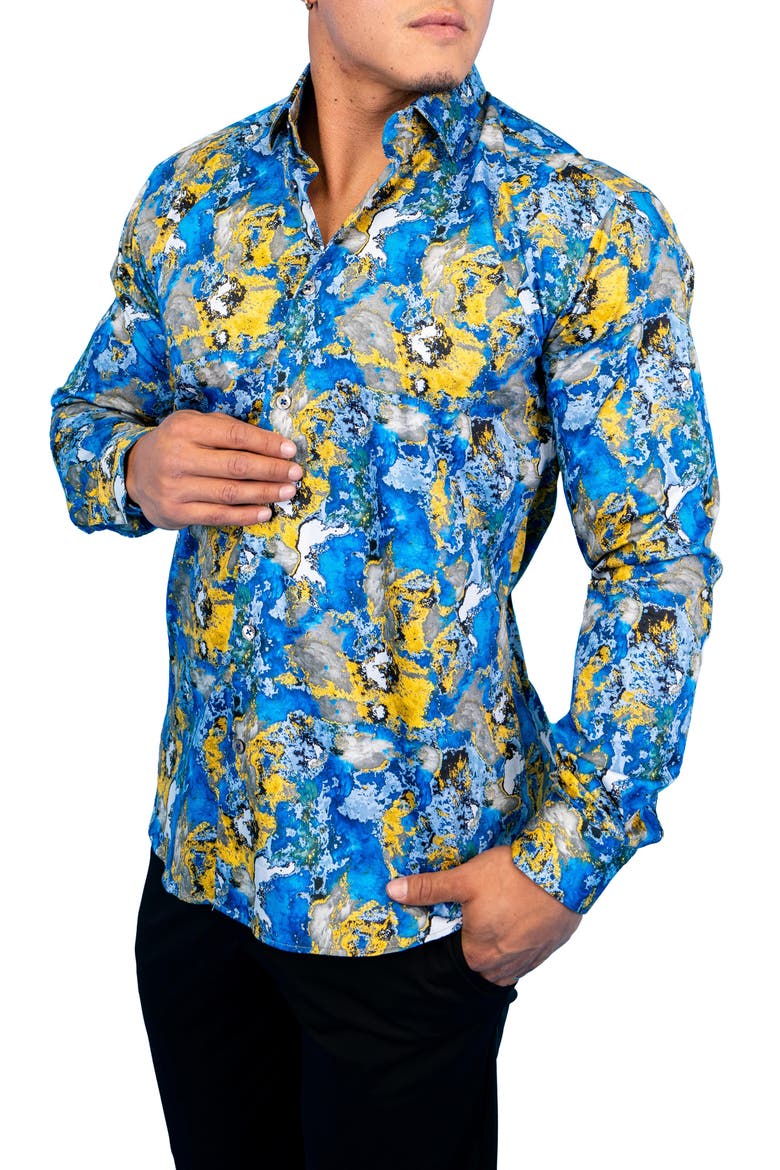Fibonacci Geo Multi Contemporary Fit Button-Up Shirt, Alternate, color, BLUE MULTI