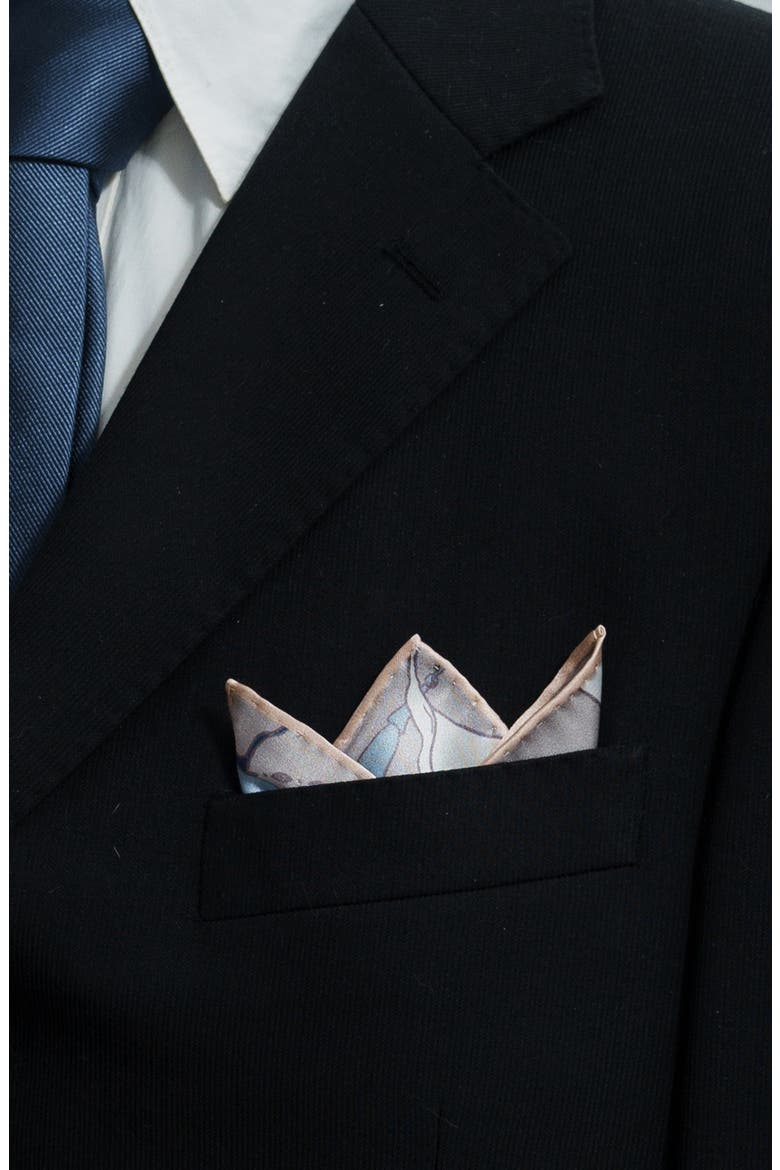 Datura Silk Pocket Square, Alternate, color, SILVER