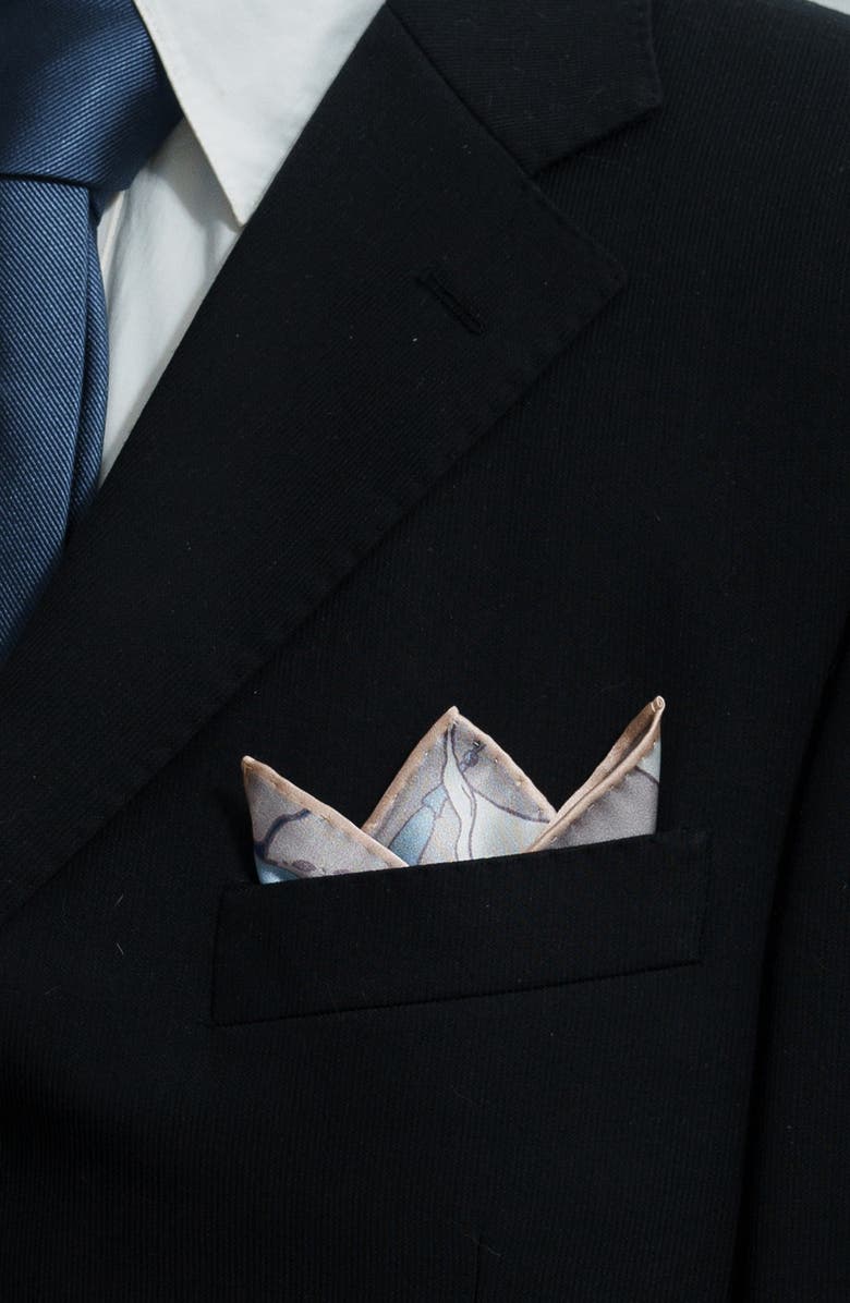 Lost Pattern Datura Silk Pocket Square, Alternate, color, Silver