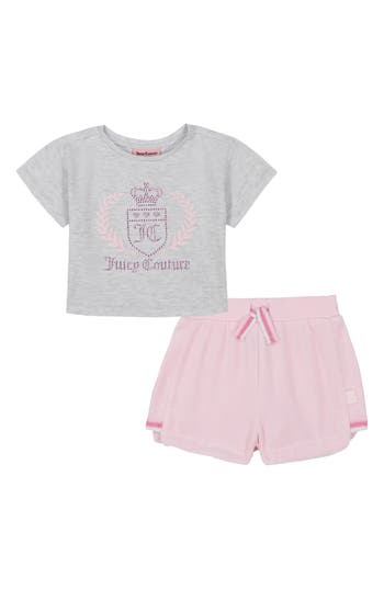 Shop Juicy Couture Kids' Rhinestone Tee & Velour Shorts Set In Pink
