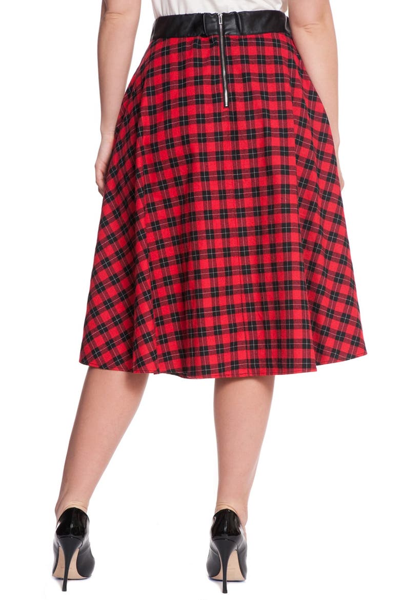 Tartan Plaid Midi Skirt, Alternate, color, BLACK/ RED TARTAN PLAID