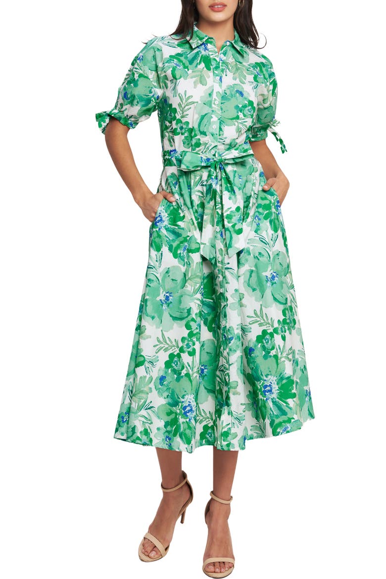 Floral Midi Shirtdress, Main, color, IVORY/ GREEN