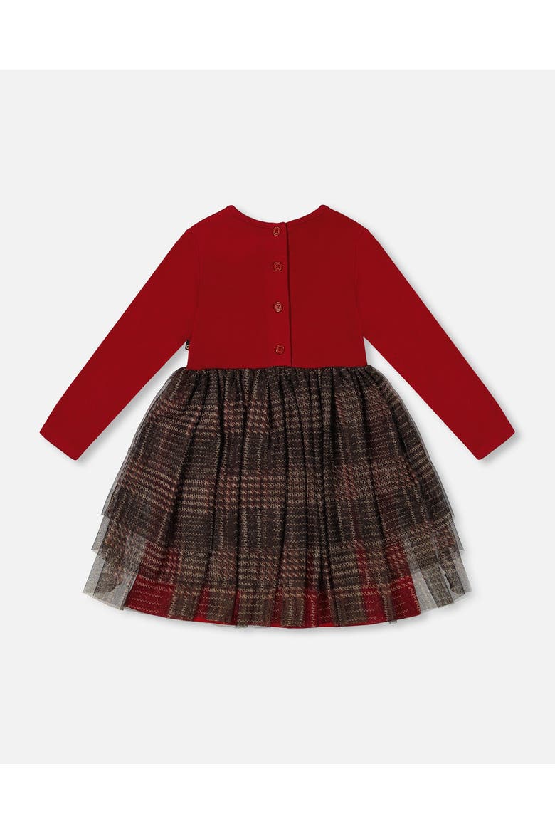 Baby Girl's Bi-Material Dress With Glittering Tulle Skirt Red Plaid, Alternate, color, Jester Red