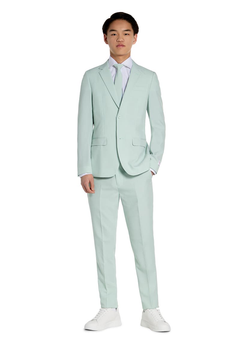 Kids' Magic Mint Two-Piece Suit & Clip-On Tie, Main, color, MINT