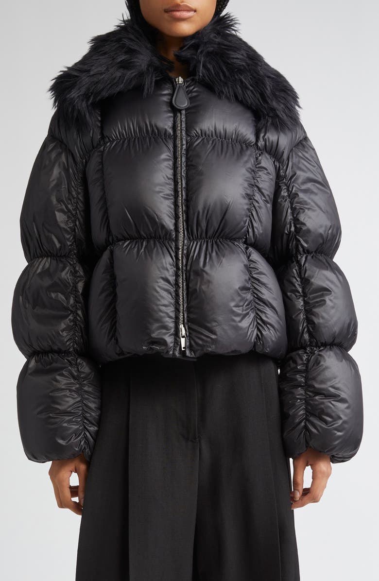 Jil Sander Short Quilted Blosuon Jacket with Deatachable Faux Fur Collar, Main, color, Black