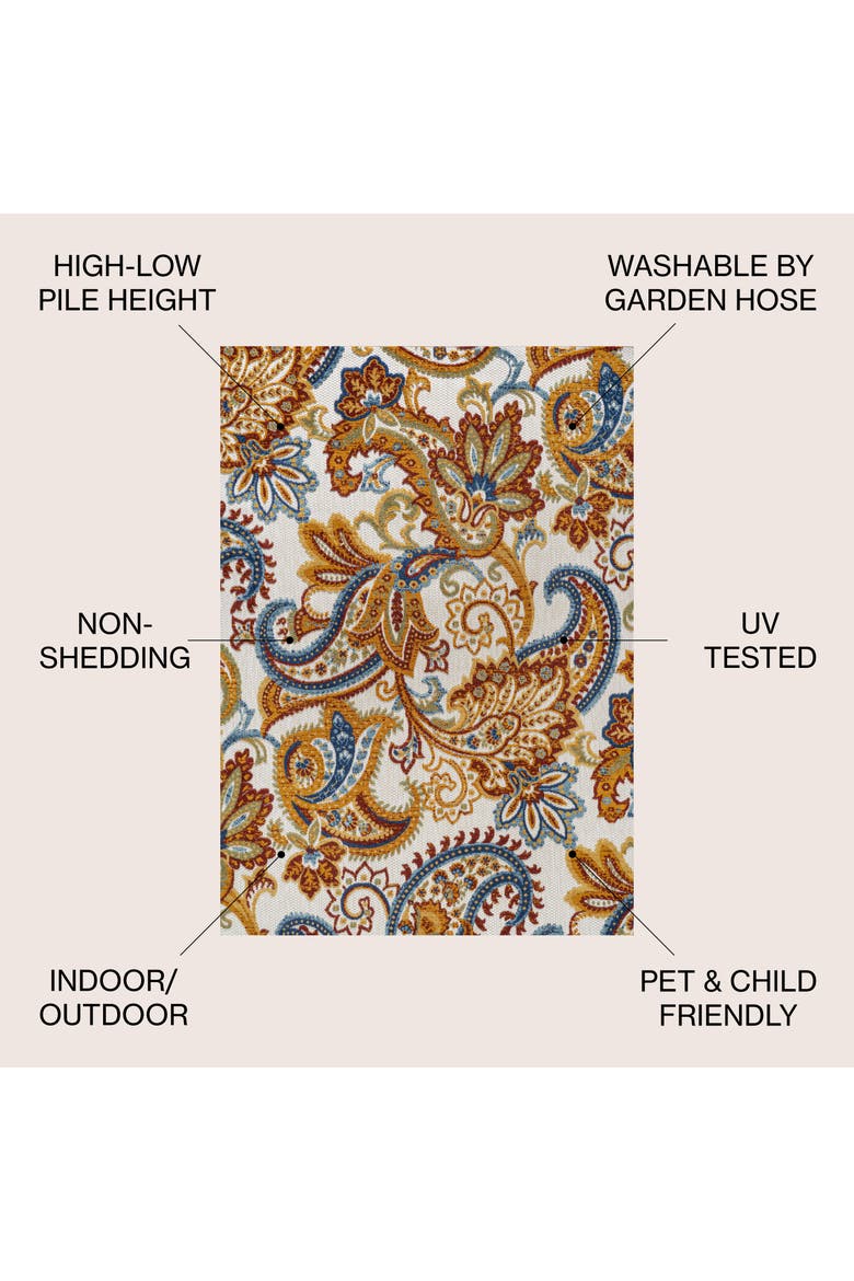 Gordes Paisley High-Low Light indoor/Outdoor Area Rug, Alternate, color, Orange/Multi