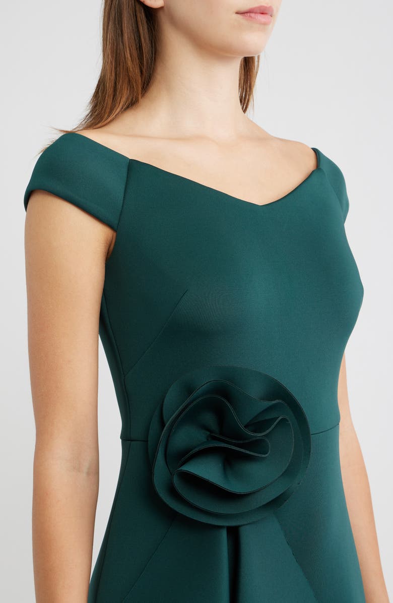 Eliza J 3D Rosette Detail Scuba Crepe Trumpet Gown, Alternate, color, Hunter
