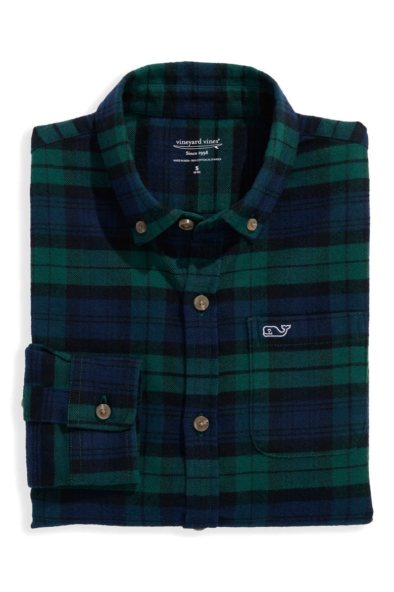 Kids' Frostpine Plaid Stretch Cotton Flannel Button-Down Shirt, Alternate, color, CHARLESTON GREEN
