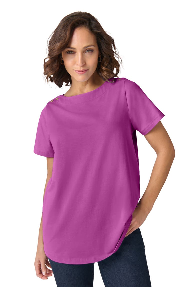 Short Sleeve Boatneck Knit Tee, Main, color, DEEP ORCHID
