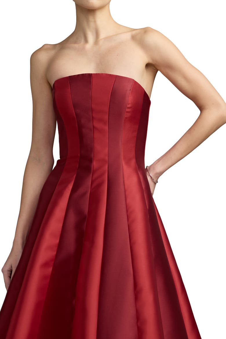 Strapless Paneled Mikado Ballgown, Alternate, color, Wine Multi
