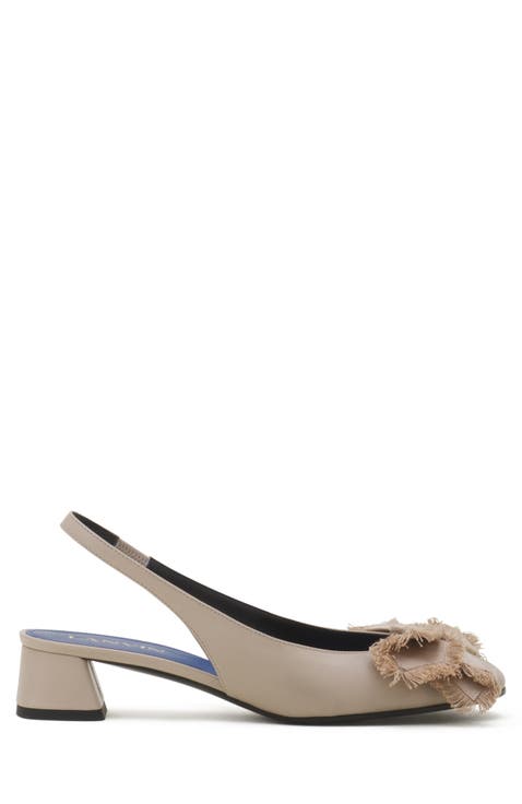 Heeled Slingback Ballerina In Leather