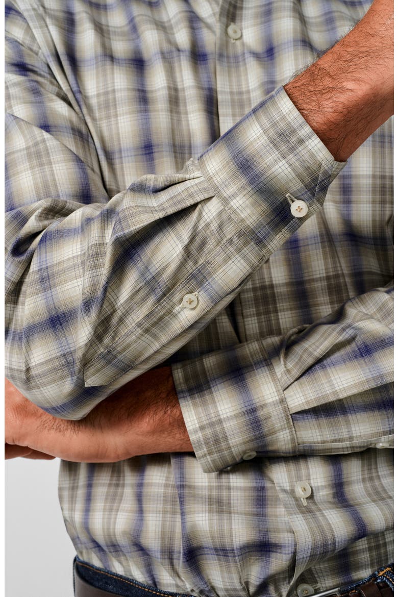 Plaid Pima Cotton Button Up Shirt, Alternate, color, DUNE/ NAVY