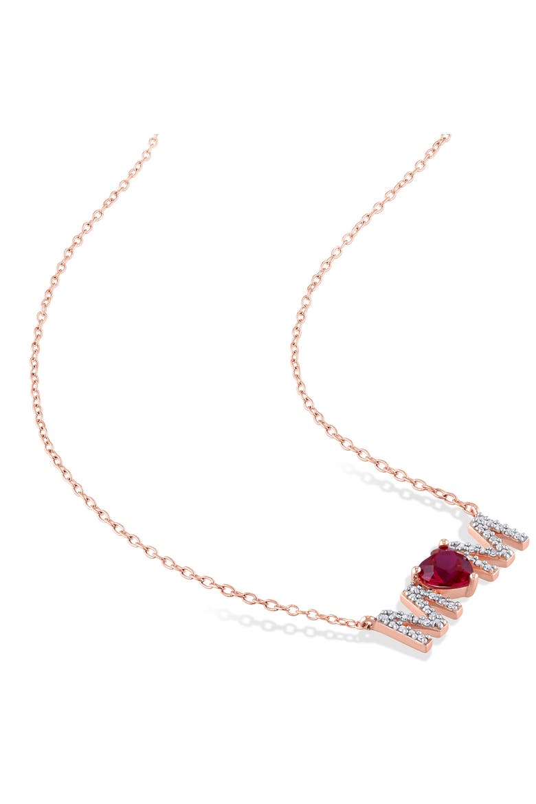 Lab-Created Gemstones & Diamond "MOM" Necklace, Alternate, color, Ruby/Rose-Plated