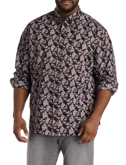 Big & Tall Easy-Care 3-D Floral Print Sport Shirt