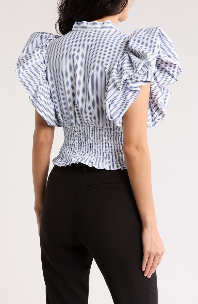 BY DESIGN Dorothy Tie Front Ruffle Sleeve Crop Top, Alternate, color, Marthas Vineyard Stripe