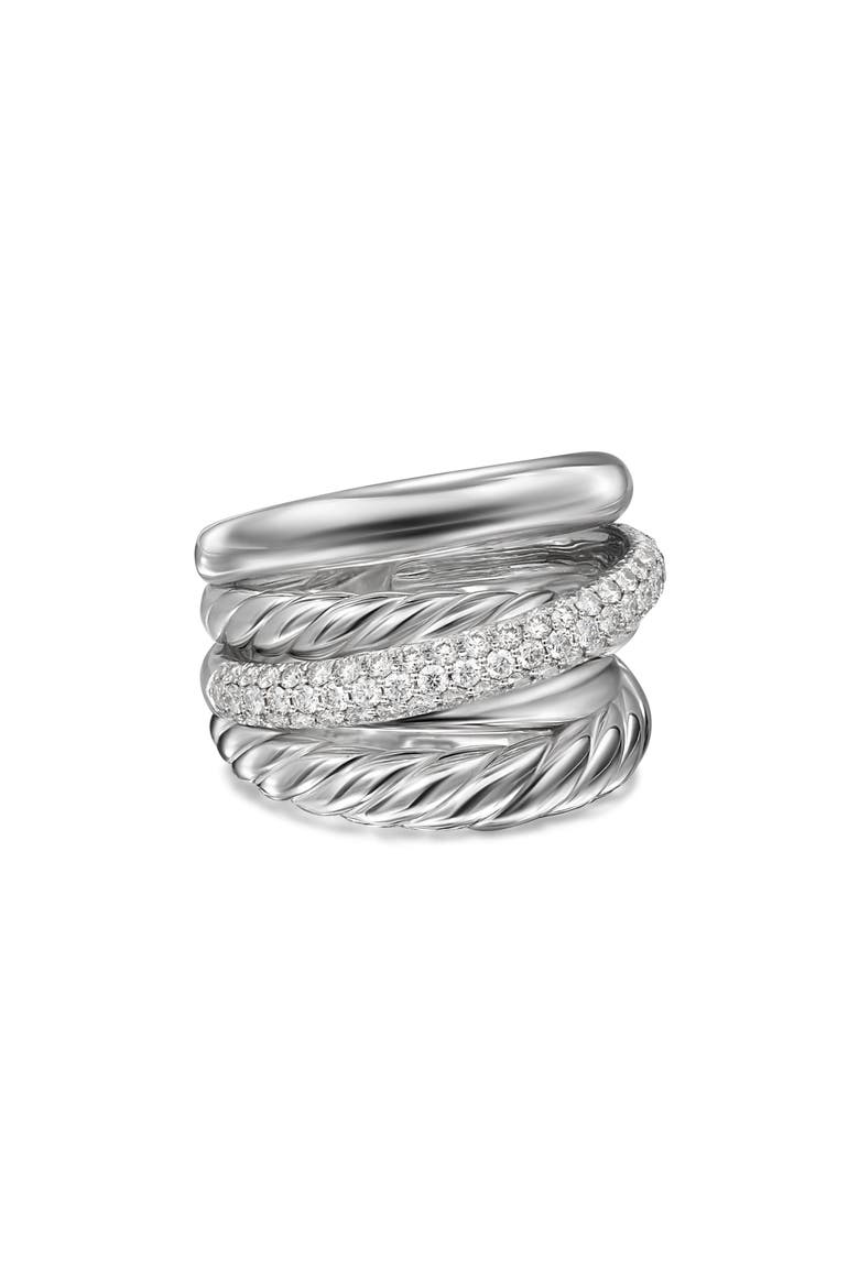 Bold Crossover Five-Row Diamond Stacked Ring, Alternate, color, STERLING SILVER