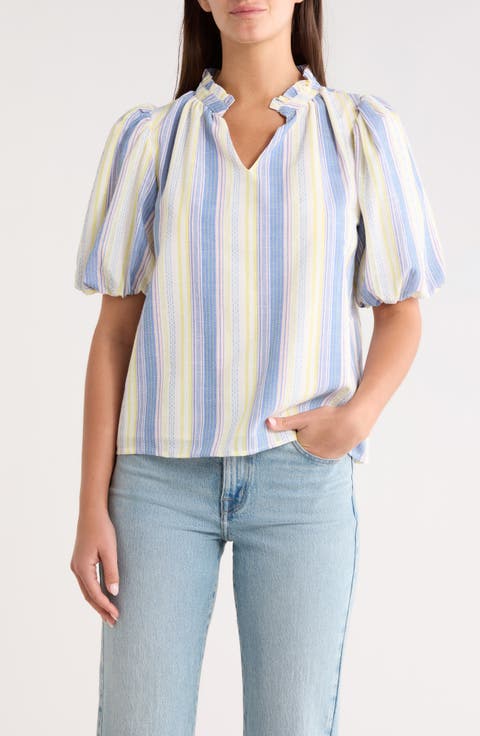 Vexie Stripe Gretna Puff Sleeve Top