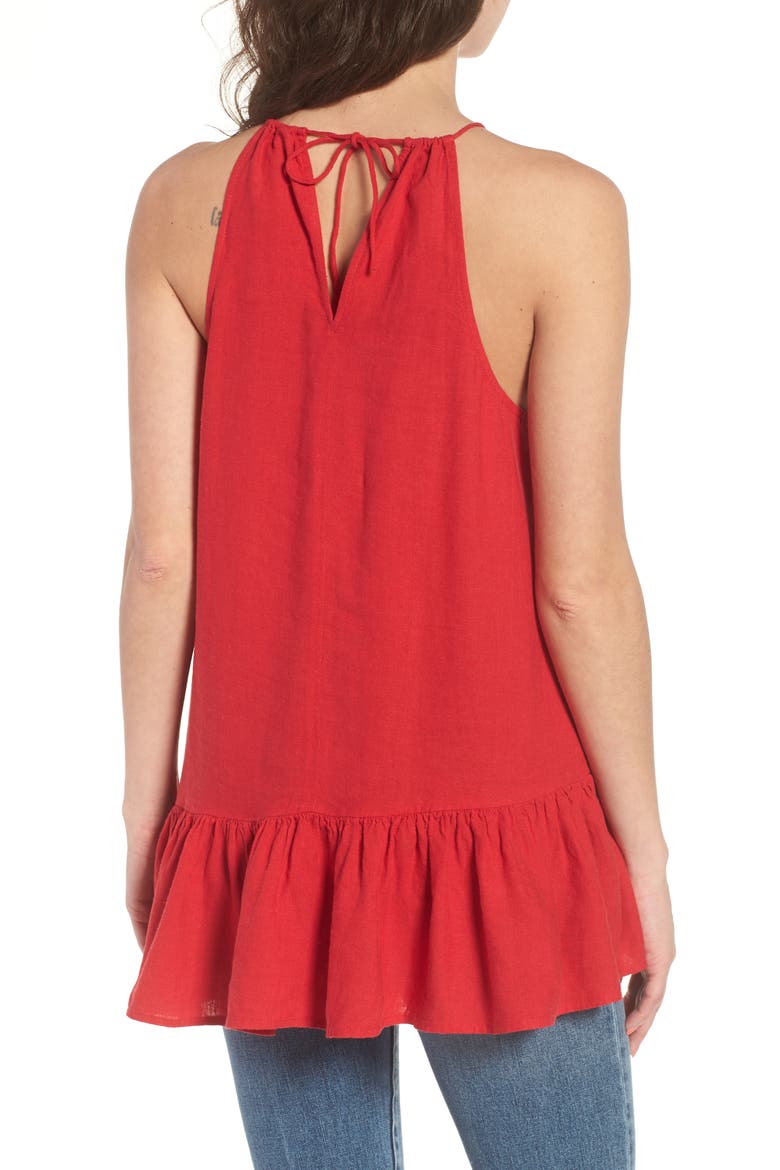 Asymmetrical Peplum Tank, Alternate, color, RED LIPSTICK CROSS DYE