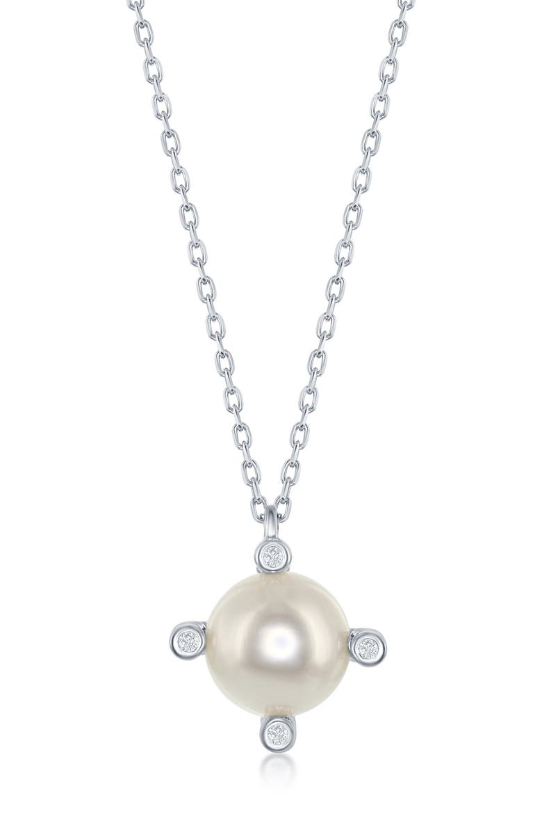 SIMONA Freshwater Pearl & Cubic Zirconia Pendant Necklace, Main, color, 