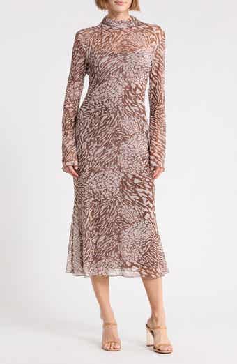 Printed Mesh Long Sleeve Dress
