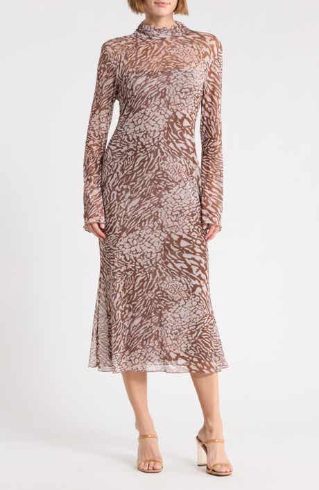 Printed Mesh Long Sleeve Dress