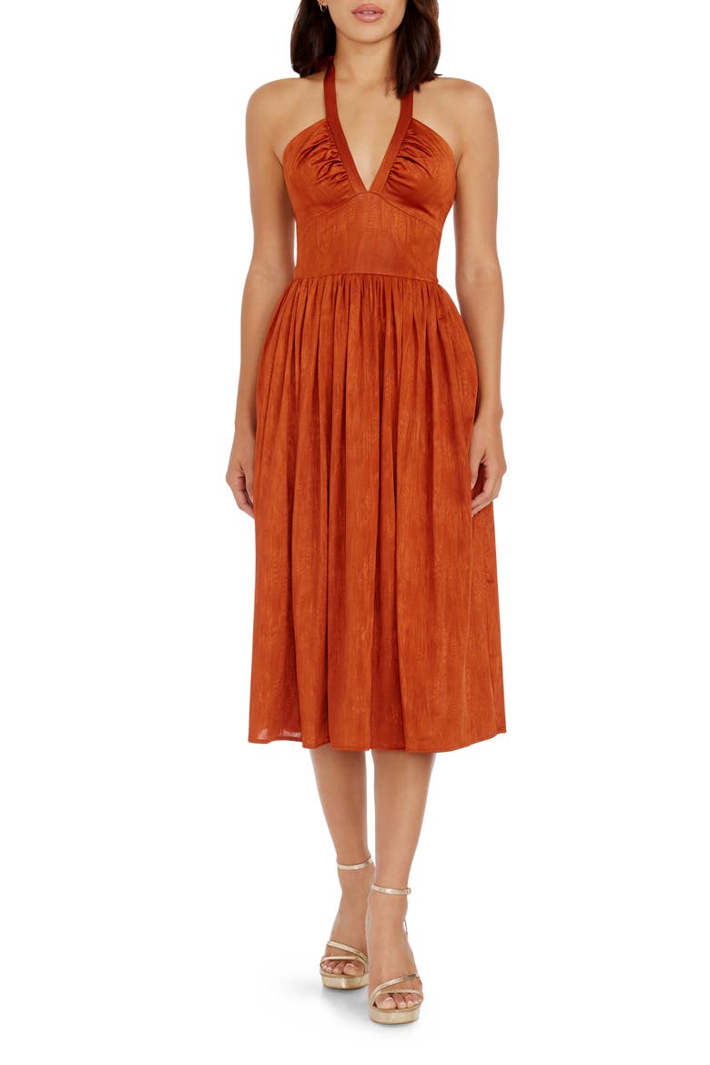 Briar Halter Jacquard Cocktail Dress, Main, color, BURNT ORANGE