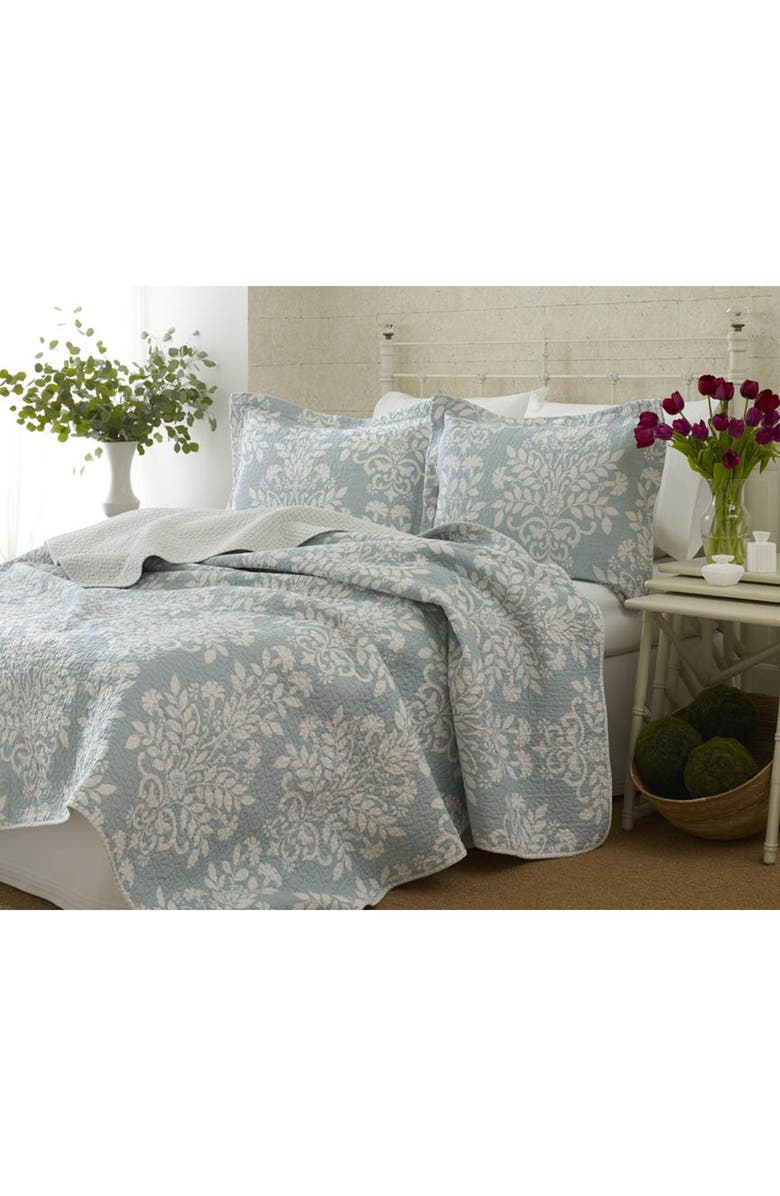 Laura Ashley Rowland Pastel Blue Full/Queen Quilt Set, Alternate, color, Breeze Blue