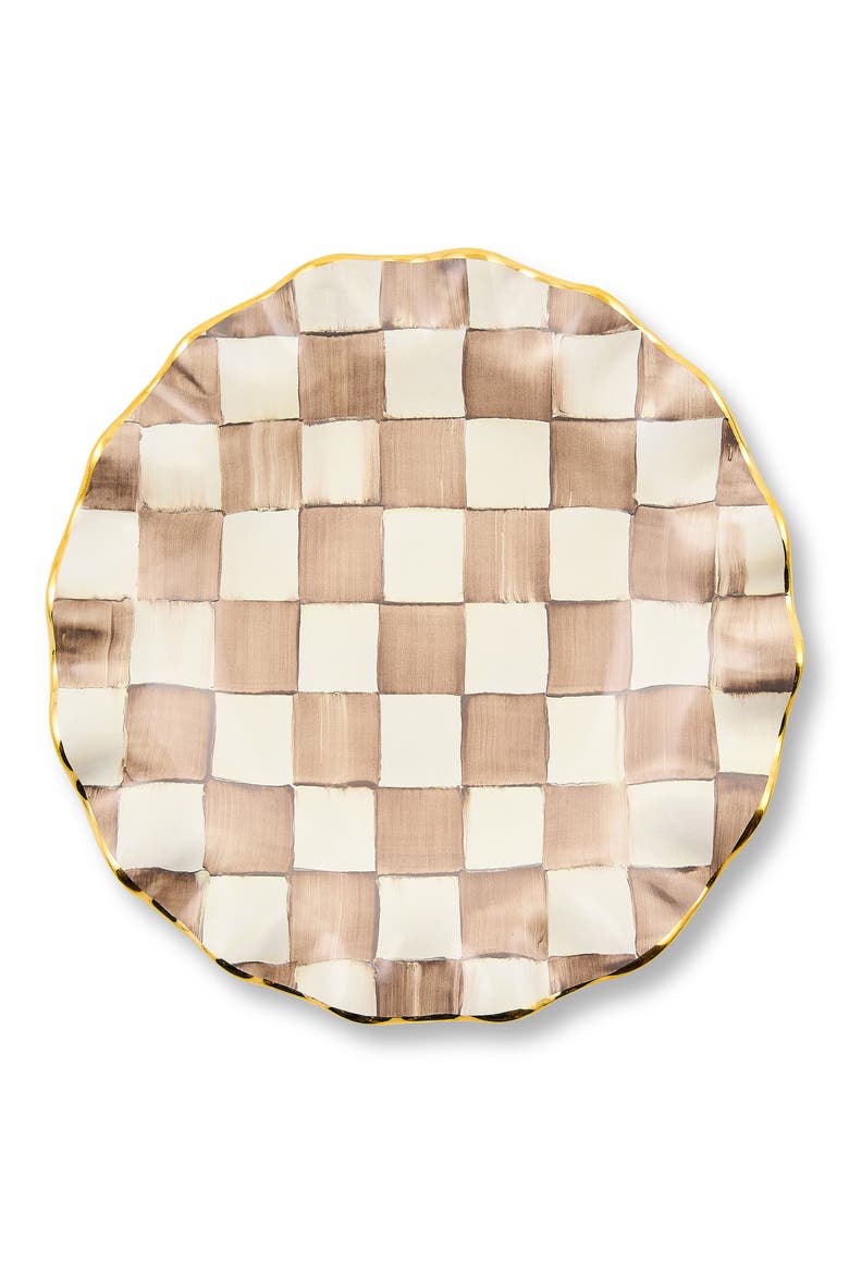 Mocha Check Ceramic Fluted Dessert Plate, Alternate, color, MOCHA