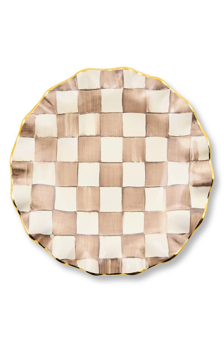 MACKENZIE CHILDS Mocha Check Ceramic Fluted Dessert Plate, Alternate, color, Mocha
