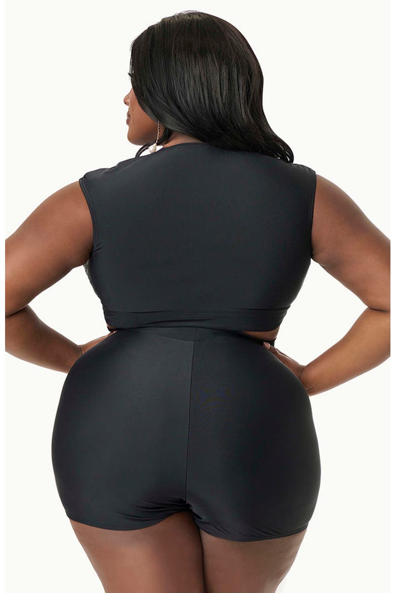 Plus Size Full Coverage Bow Swim Top, Alternate, color, Black
