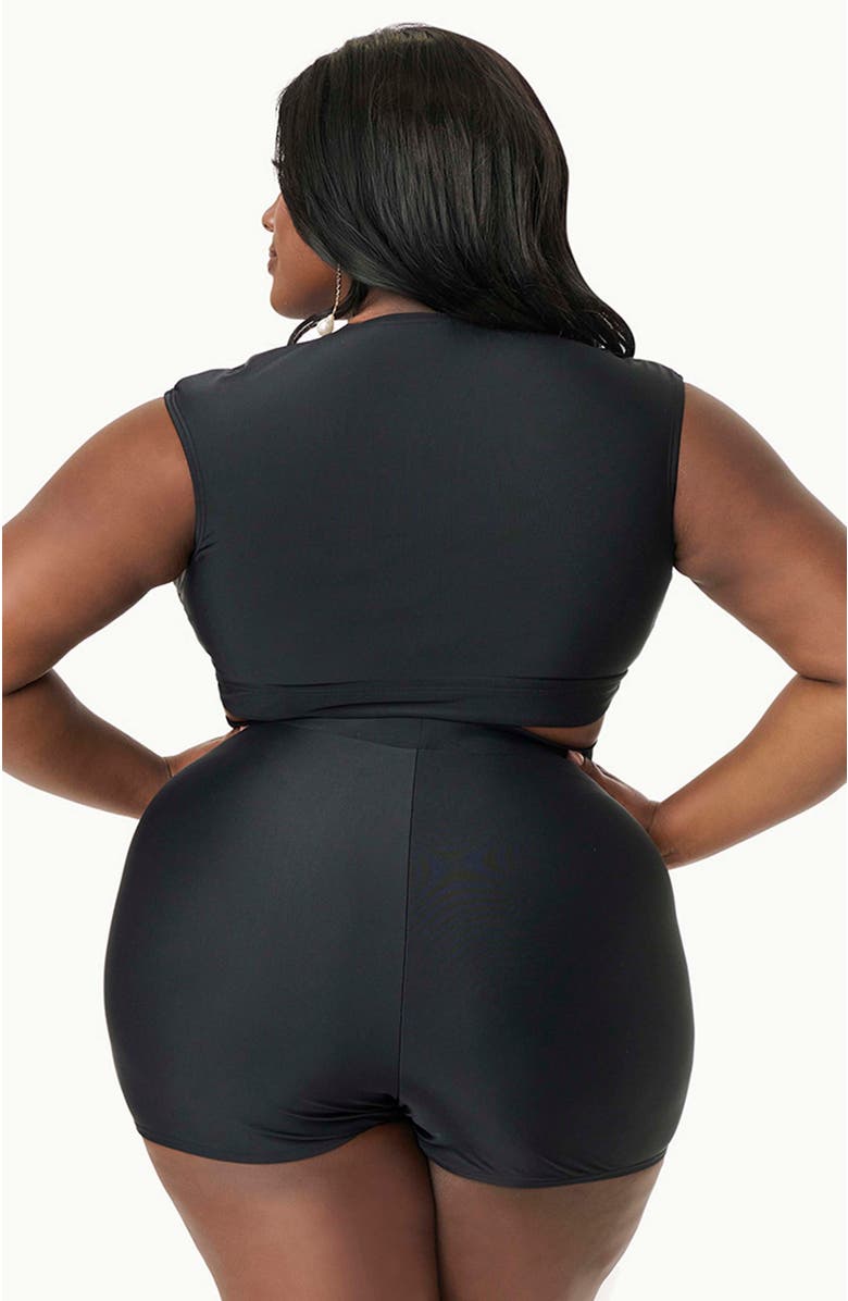 Unique Vintage Plus Size Full Coverage Bow Swim Top, Alternate, color, Black