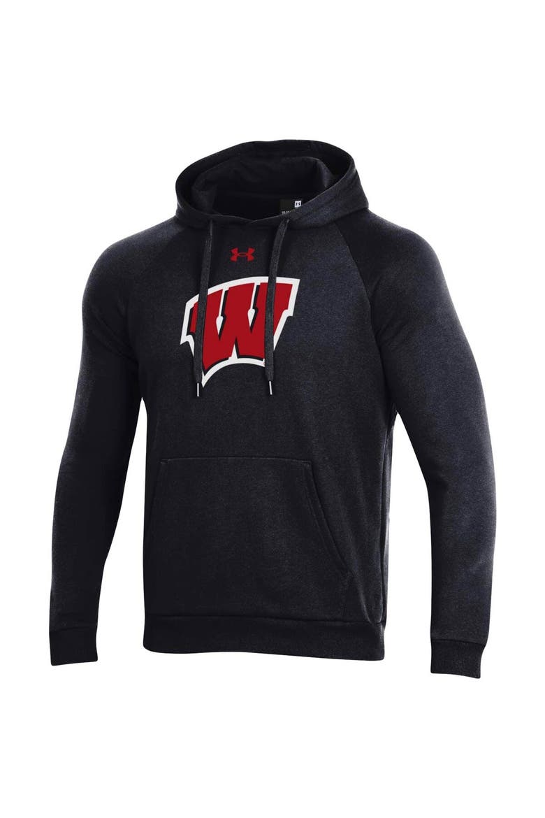 Men's Under Armour Black Wisconsin Badgers Primary School Logo All Day Raglan Pullover Hoodie, Alternate, color, Black