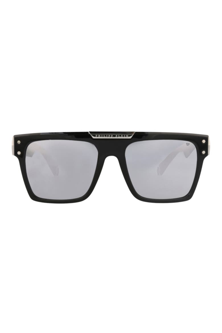 55mm Square Sunglasses, Main, color, BLACK BLACK SILVER