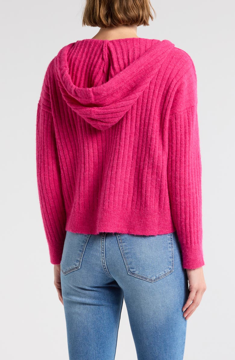 Lucky Brand Hooded Ribbed Sweater, Alternate, color, Pink Power