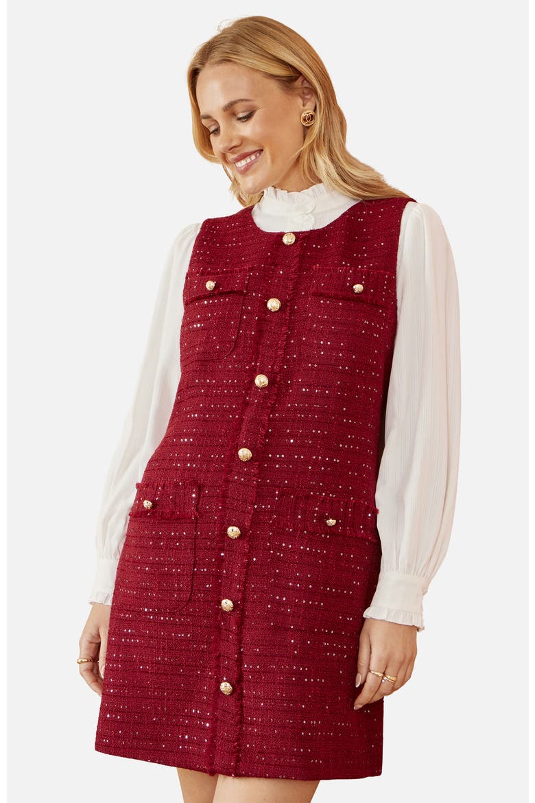 Boucle Tunic Dress, Alternate, color, Burgundy
