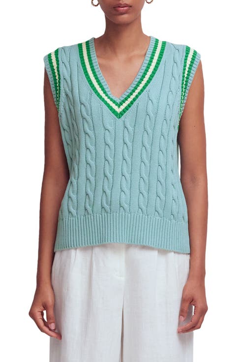 Maeve Cable Knit V-Neck Sweater Vest