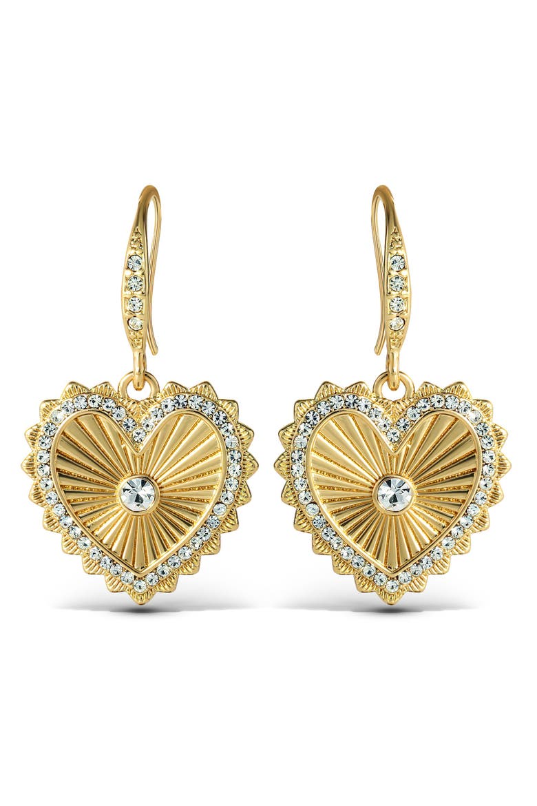 Heart Drop Earrings with Rhinestones, Alternate, color, Gold