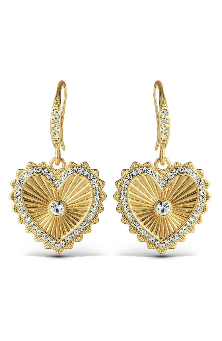 Jessica Simpson Heart Drop Earrings with Rhinestones, Alternate, color, Gold