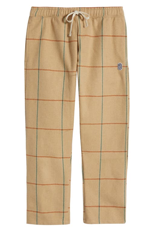 Standard Issue Windowpane Check Wool Blend Drawstring Slacker Pants In Tan