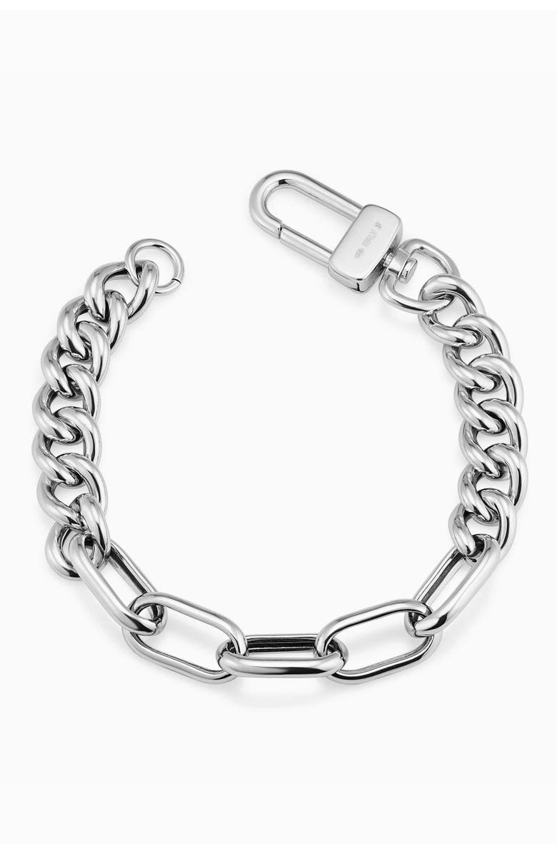 Oradina Sterling Silver Curb Clip Link Connector Clasp Bracelet, Main, color, Silver