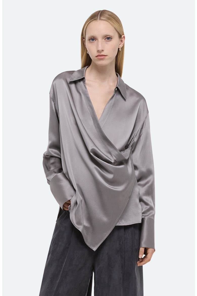 Wrap Front Silk Shirt, Alternate, color, STEEL