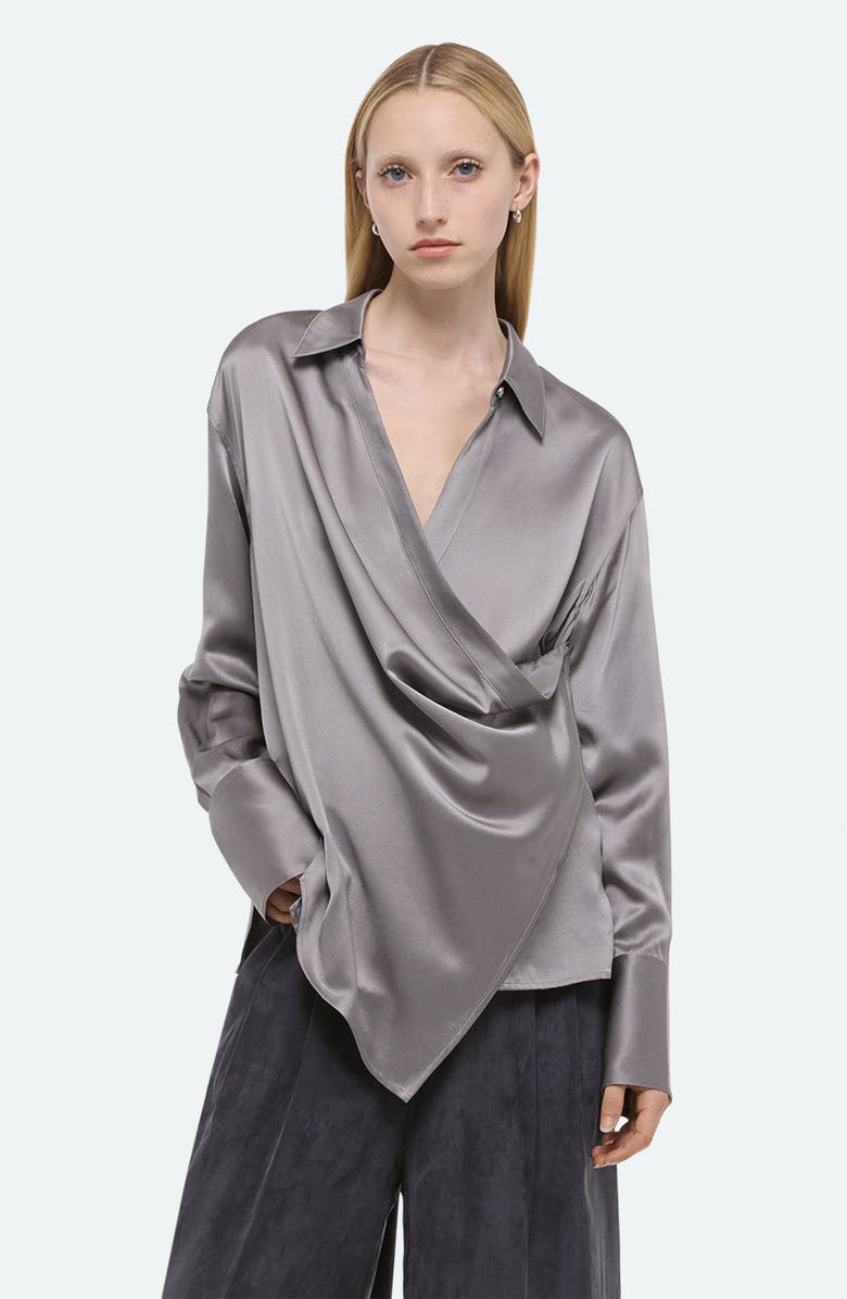 Helmut Lang Wrap Front Silk Shirt, Alternate, color, Steel