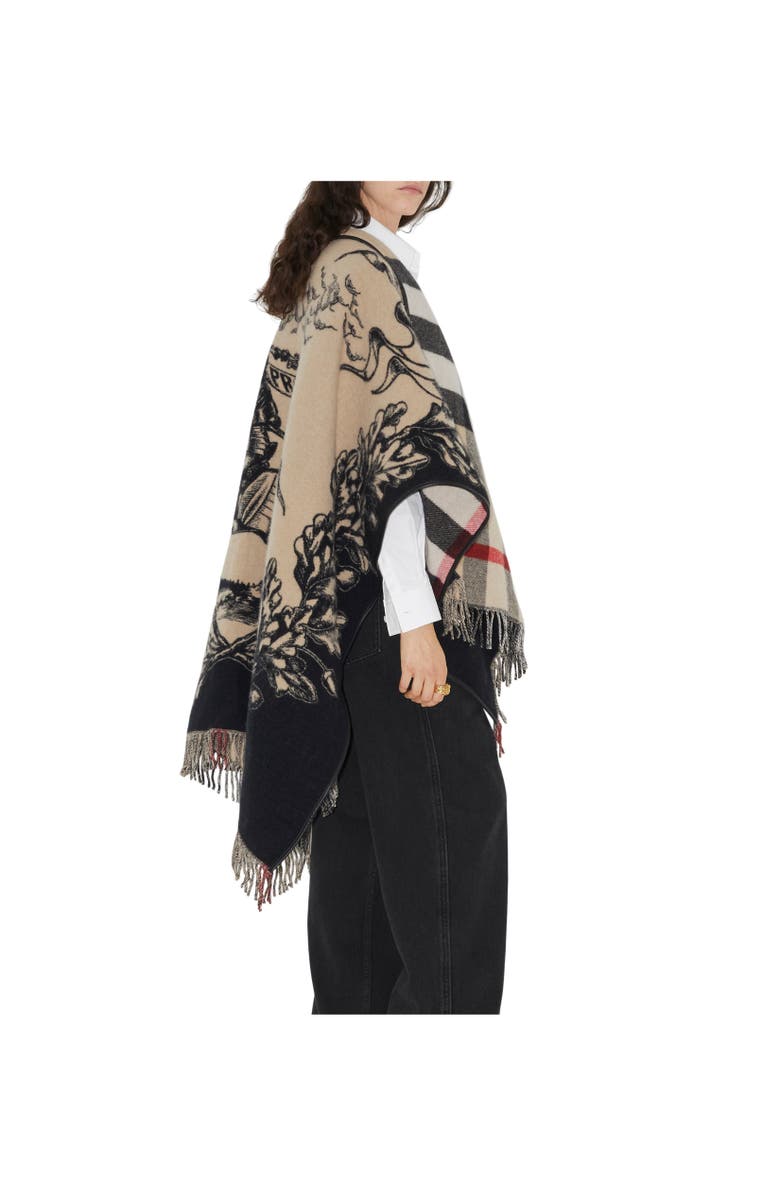 Burberry Reversible EKD Check Wool Cape, Alternate, color, Archive Beige