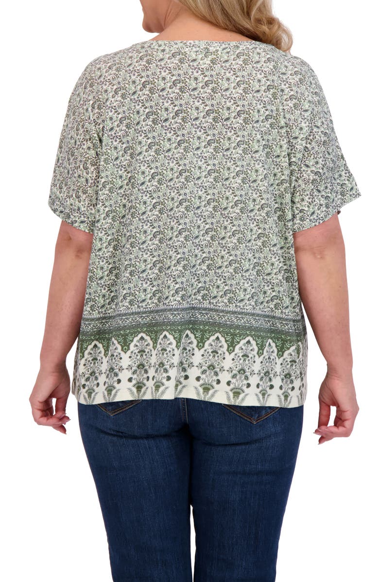 Lucky Brand Persian Carpet Print Short Sleeve Top, Alternate, color, Green Multi