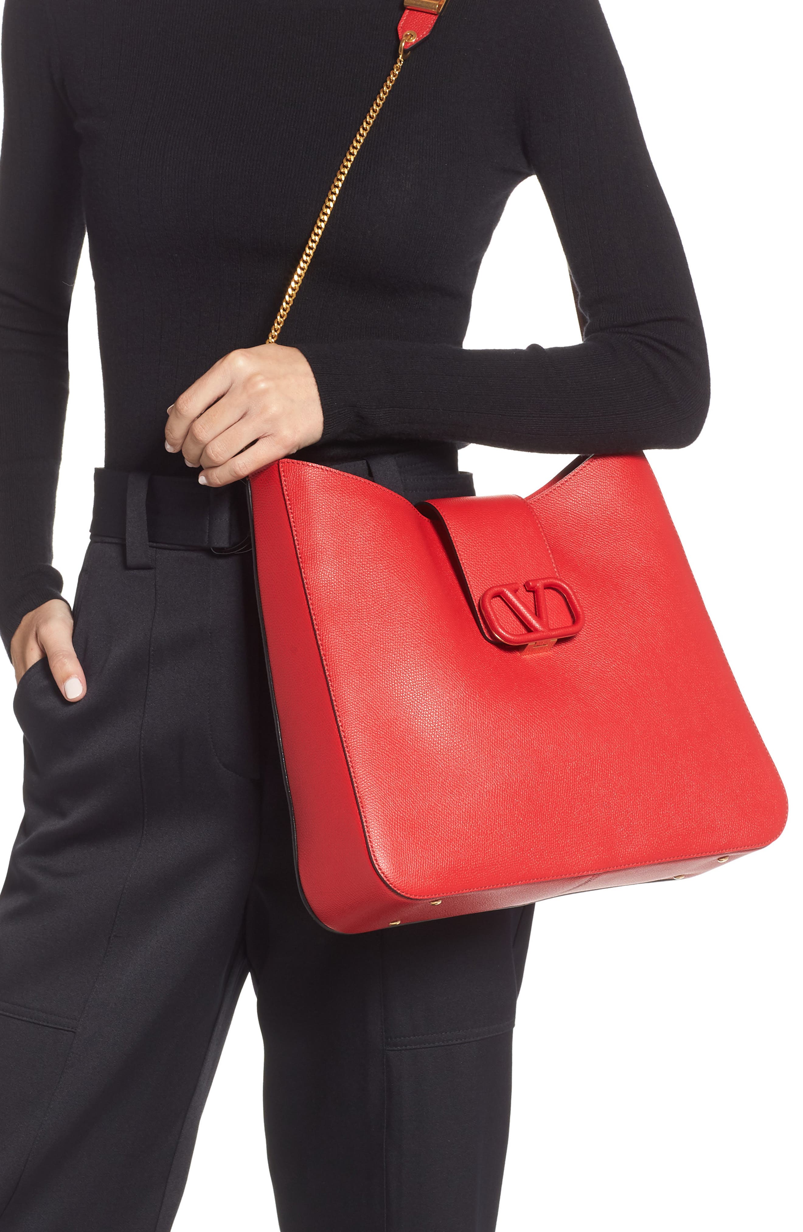 VSling Calfskin Hobo Bag, Alternate, color, ROUGE PUR/ RUBIN