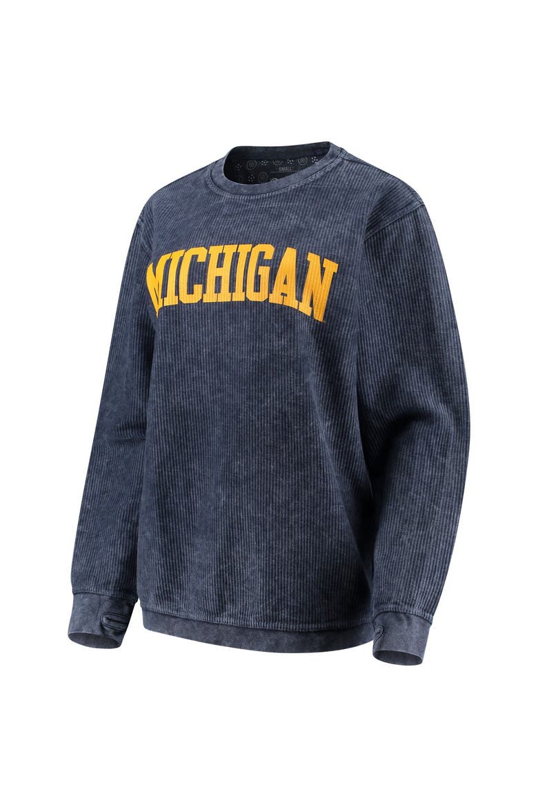 Women's Pressbox Navy Michigan Wolverines Comfy Cord Vintage Wash Basic Arch Pullover Sweatshirt, Main, color, Navy