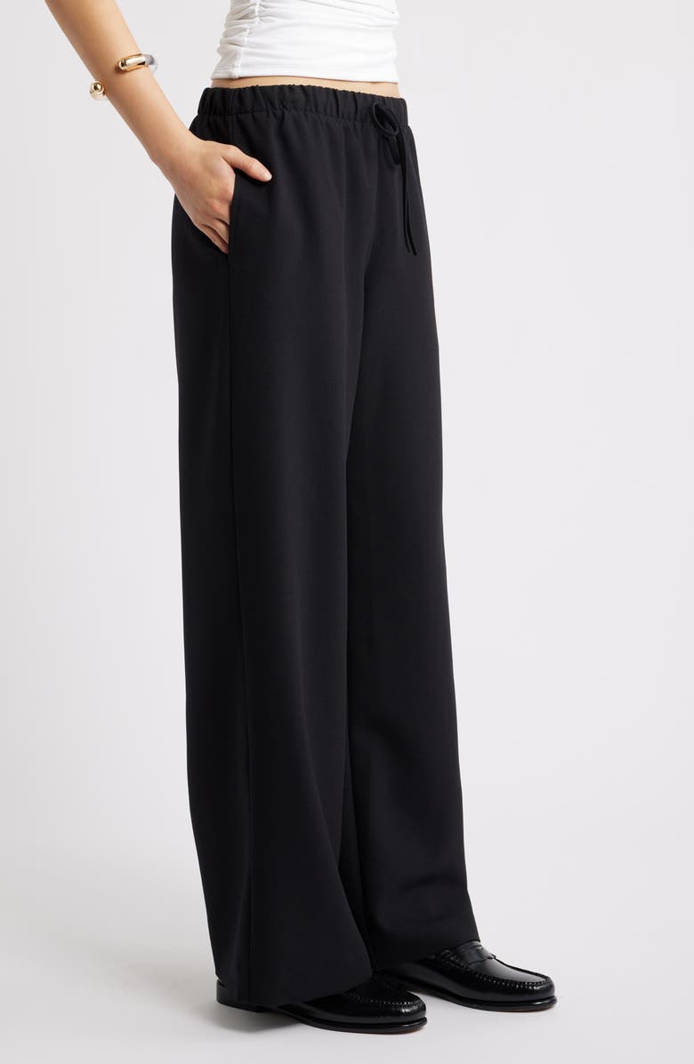 Open Edit Wide Leg Twill Pants, Alternate, color, Black